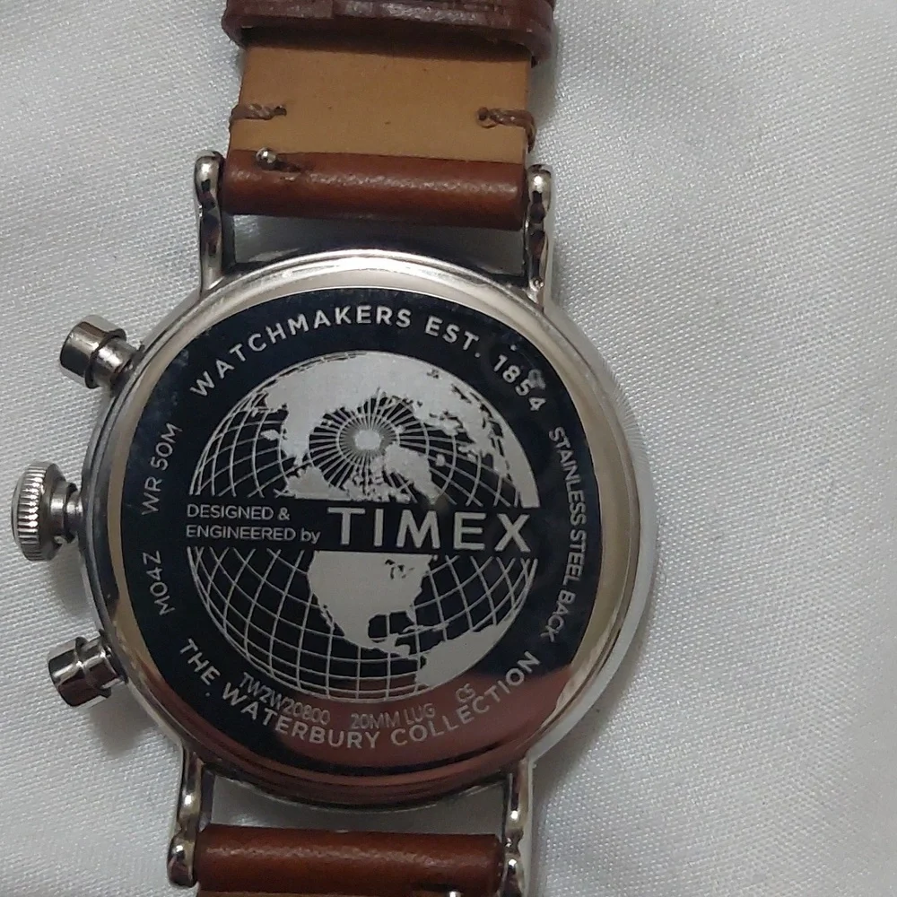 Timex The Waterbury Silver Chronograph with Brown Leather Strap - Picture 6 of 9